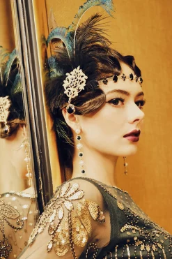 BABEYOND Feather | Feather<Art Deco Beaded Peacock Feather Headpiece