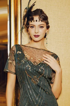 BABEYOND Feather | Feather<Art Deco Beaded Peacock Feather Headpiece