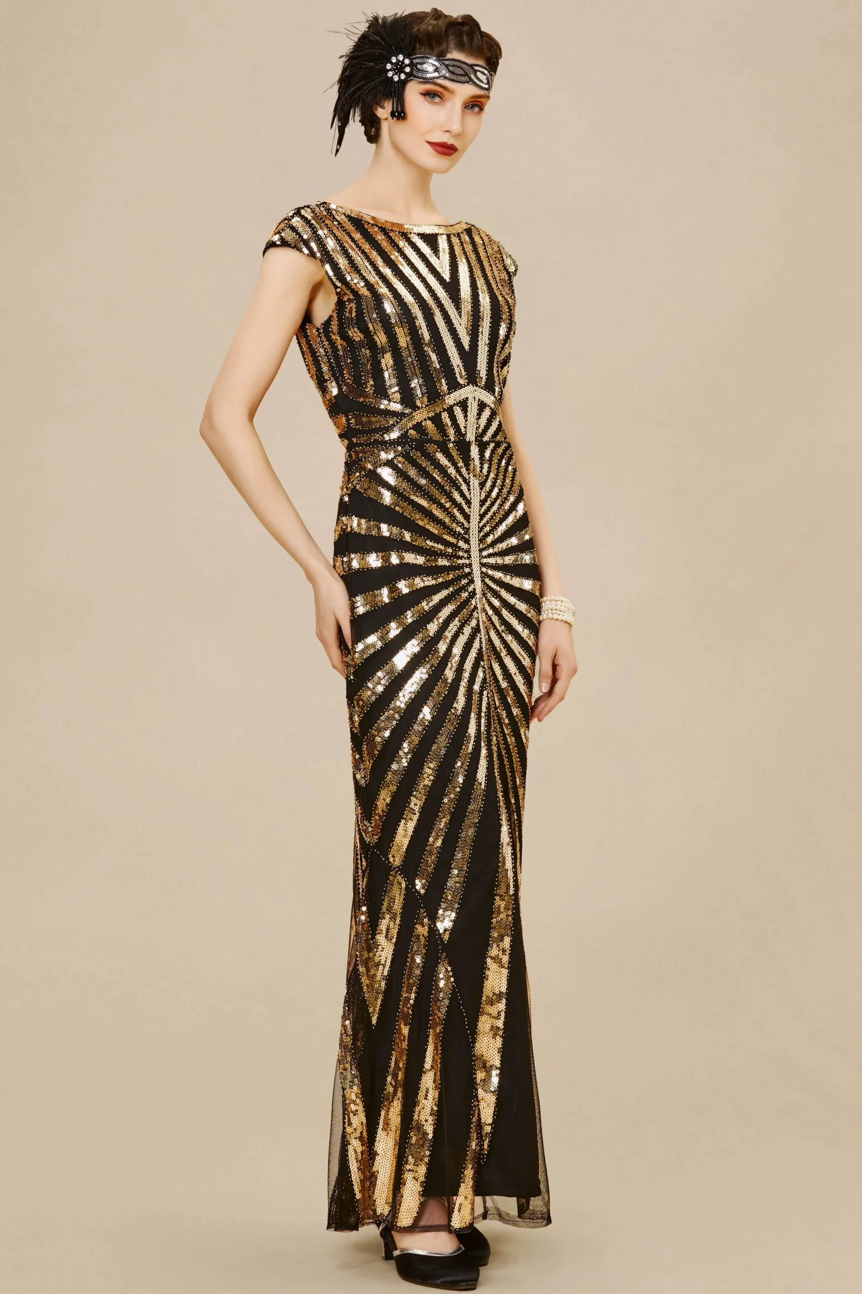 BABEYOND Evening Dresses | Formal Dresses<Art Deco Cap Sleeve Sequin Maxi Dress