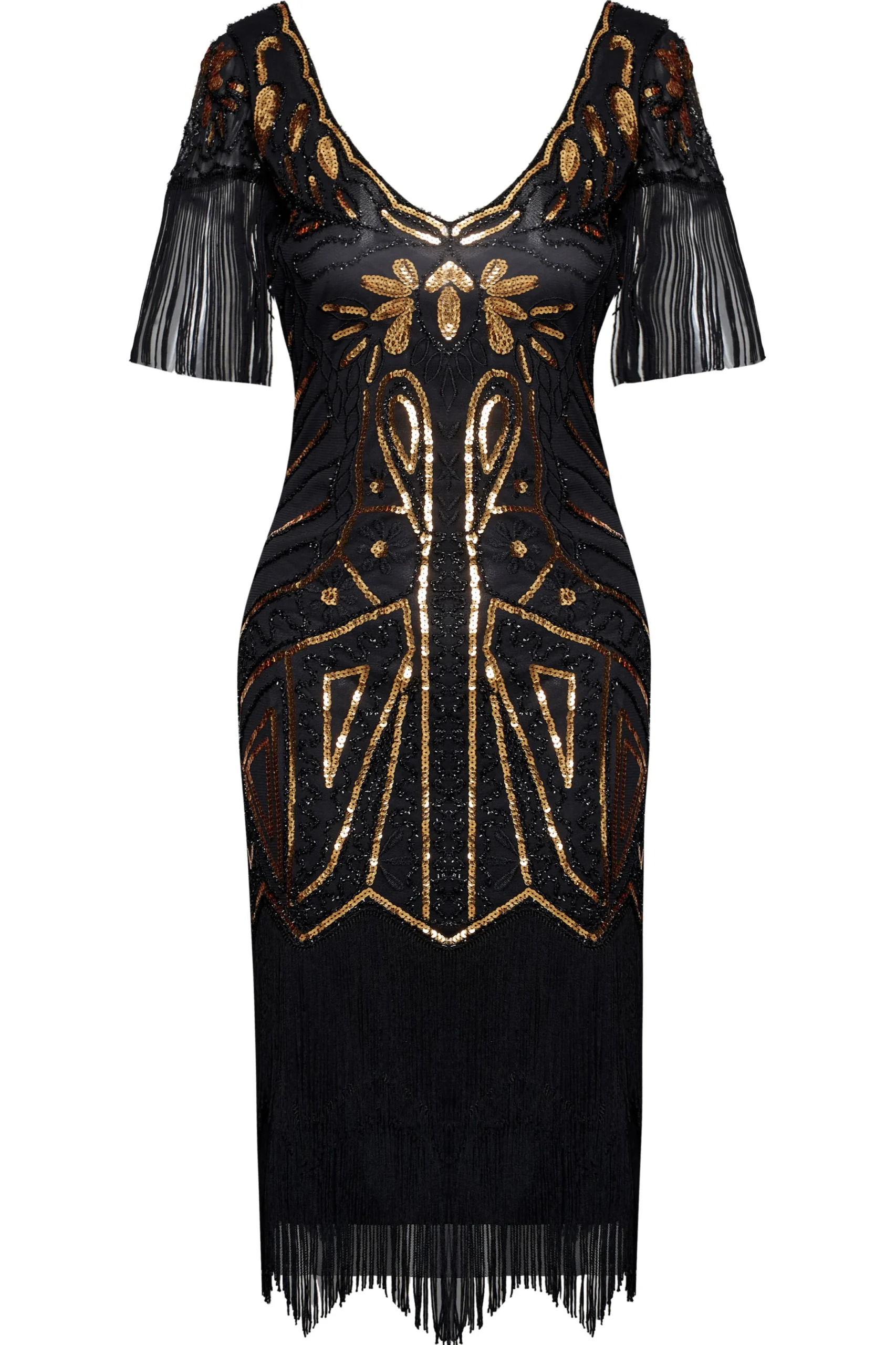 BABEYOND Flapper Dresses | Fringe<Art Deco Paisley Sequin Fringe Dress