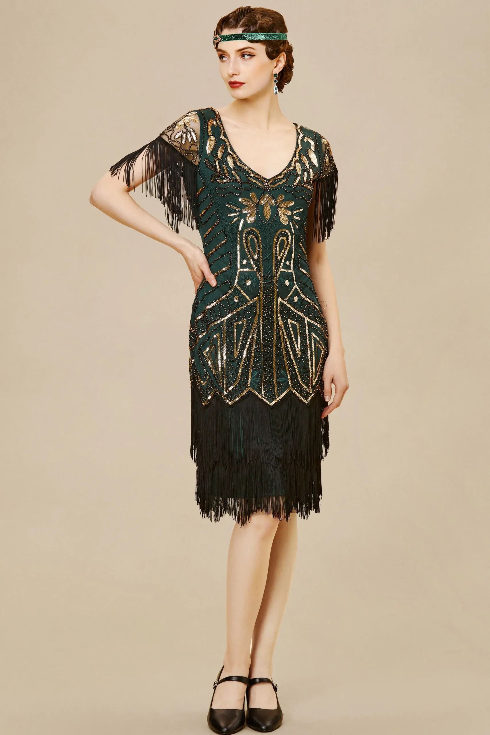 BABEYOND Flapper Dresses | Fringe<Art Deco Paisley Sequin Fringe Dress