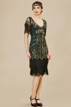 BABEYOND Flapper Dresses | Fringe<Art Deco Paisley Sequin Fringe Dress