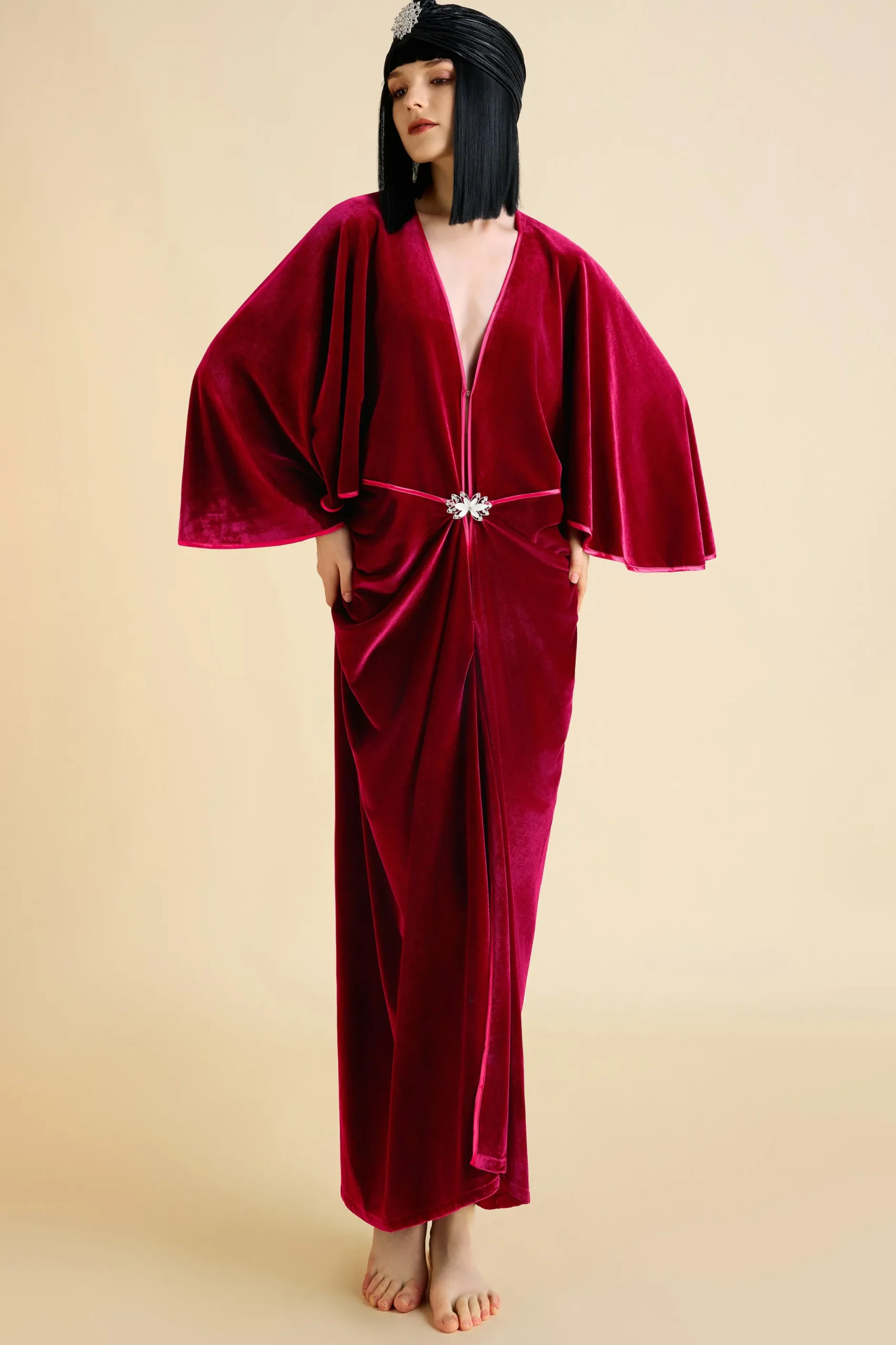 BABEYOND Evening Dresses | Velvet<Batwing Sleeve Slit Robe Dress