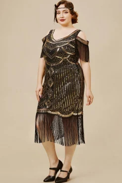 BABEYOND Plus Size<Beaded Off Shoulder Flapper Plus Size Dress