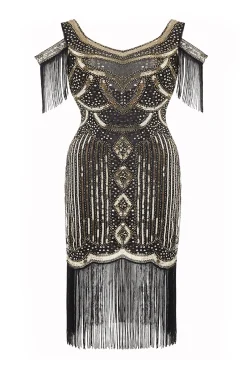 BABEYOND Plus Size<Beaded Off Shoulder Flapper Plus Size Dress