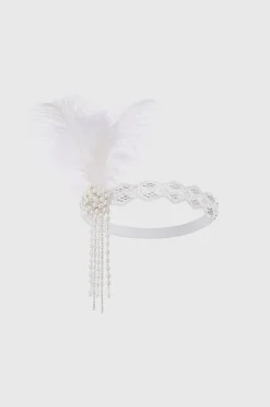BABEYOND Chain<Beaded Rhinestone Floral Feather Headband