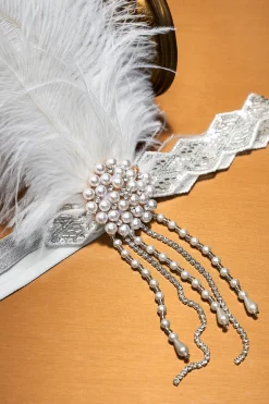 BABEYOND Chain<Beaded Rhinestone Floral Feather Headband