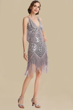 BABEYOND Flapper Dresses | Fringe<Beaded Sequin V-Neck Mini Dress