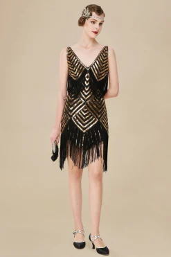 BABEYOND Flapper Dresses | Fringe<Beaded Sequin V-Neck Mini Dress