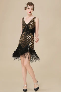 BABEYOND Flapper Dresses | Fringe<Beaded Sequin V-Neck Mini Dress