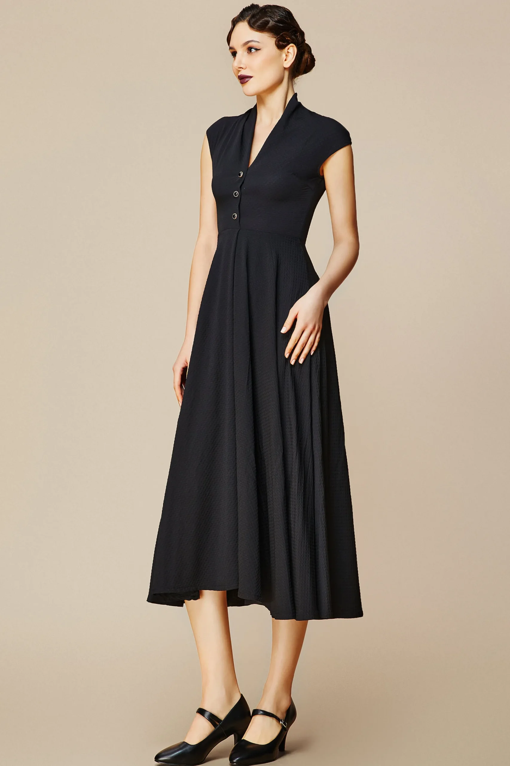 BABEYOND Formal Dresses | Day Dresses<Cap Sleeve Shirtwaist V Neck Dress