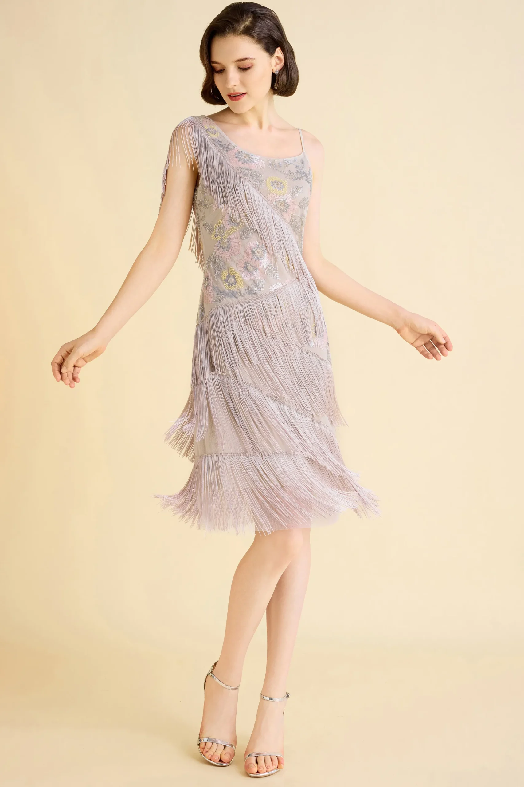 BABEYOND Flapper Dresses | Fringe<Charming Floral Beaded Fringe Flapper Dress