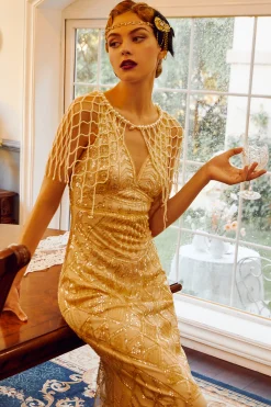BABEYOND Shawls & Scarves | Pearl<Chic Pearl Tassel Fishnet Shawl