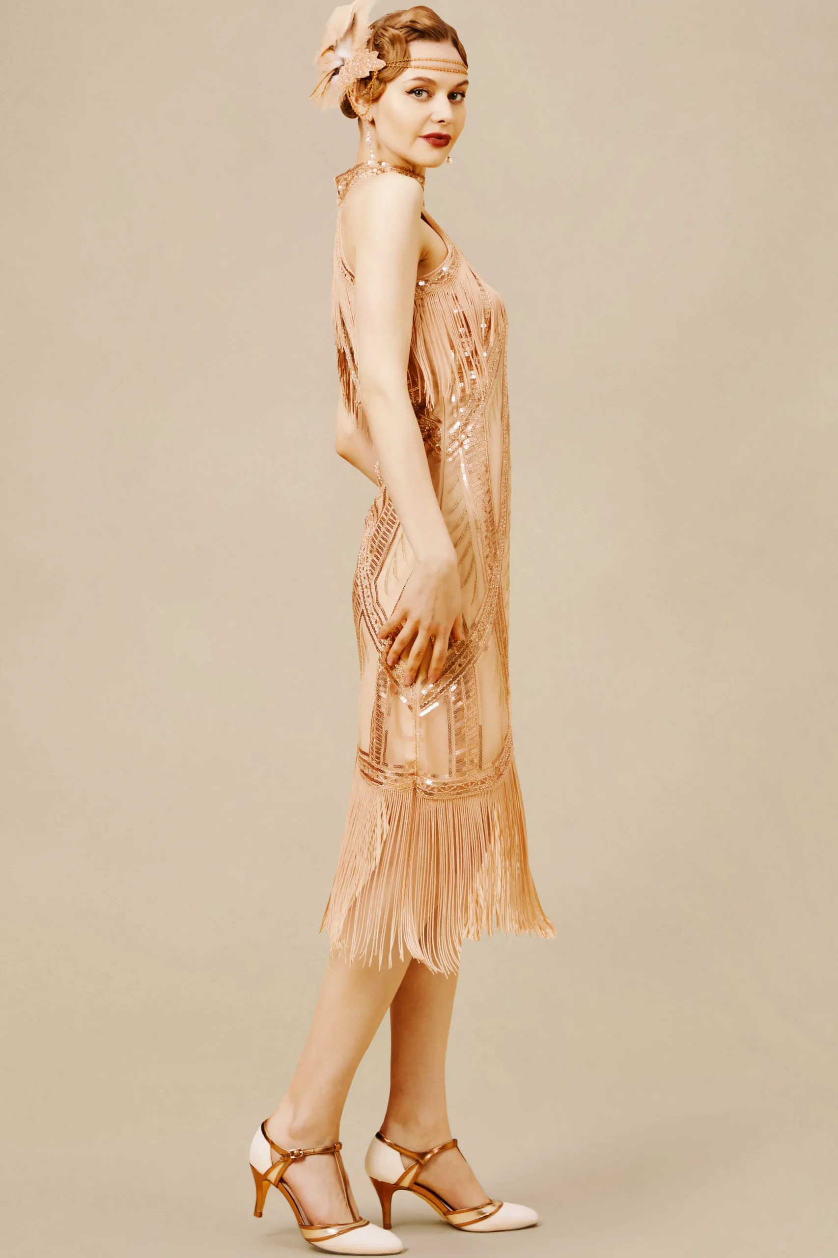 BABEYOND Fringe | Sequin<Cutout Crew Neck Fringe Flapper Dress