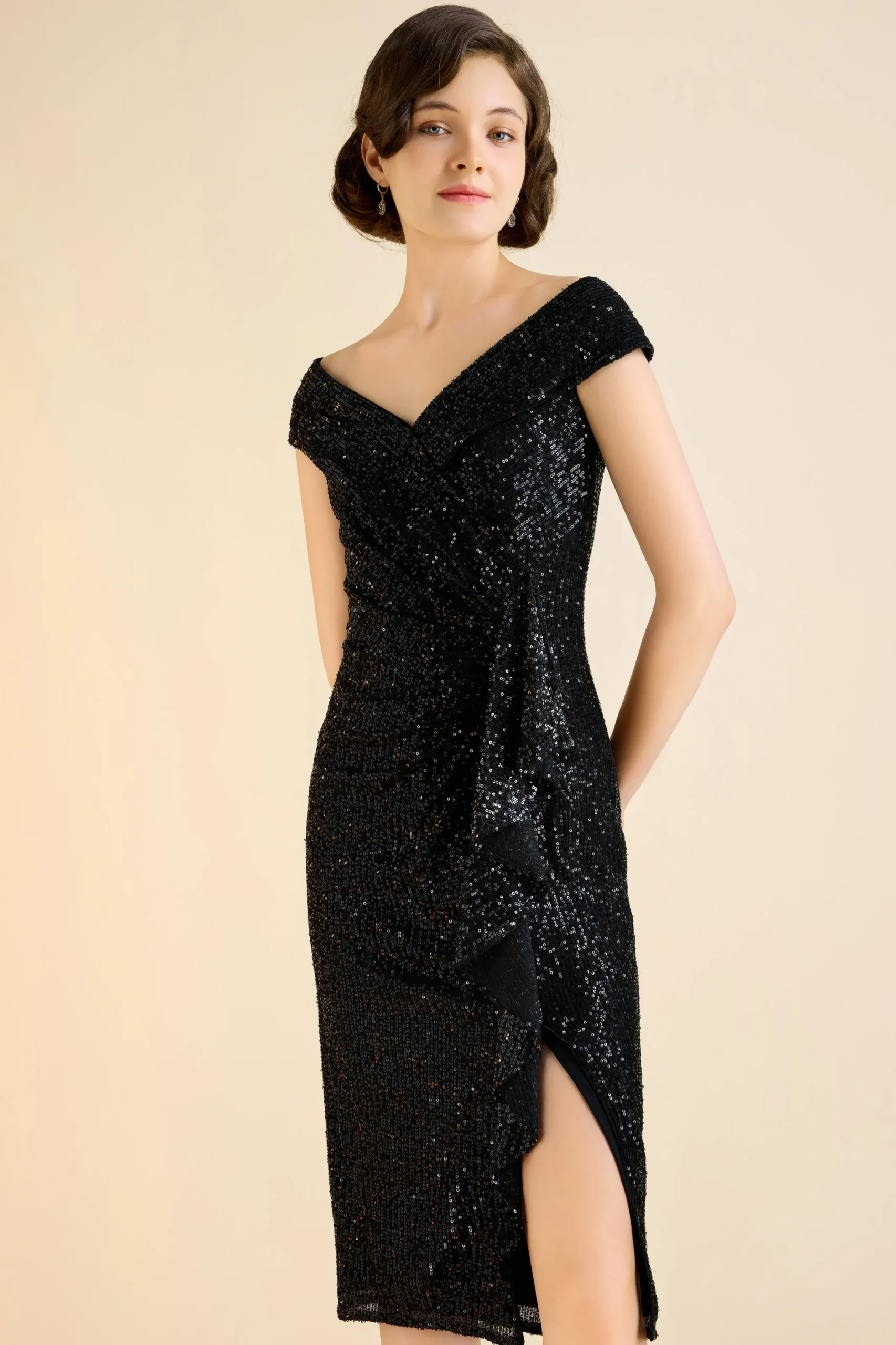 BABEYOND Flapper Dresses | Formal Dresses<Draped Cascading Ruffle Sequin Cocktail Dress