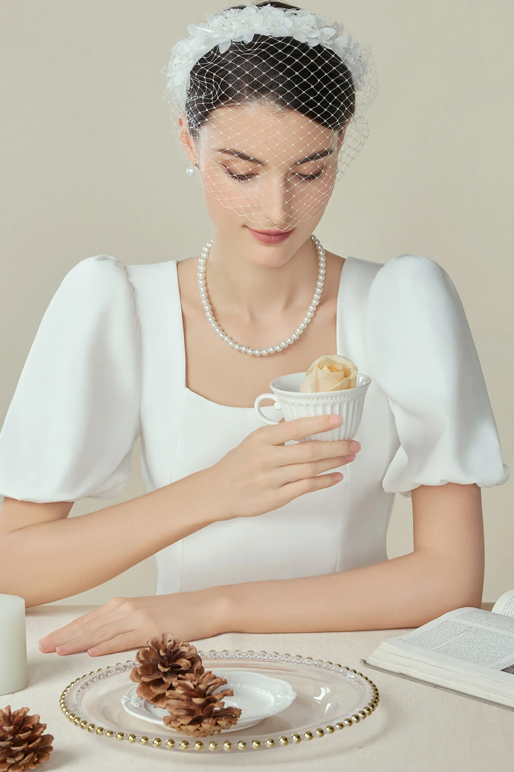 BABEYOND Fascinators<Elegant Beaded Veil Cocktail Fascinator