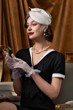BABEYOND Lady<Elegant Bow Knot Pillbox Veil Fascinator