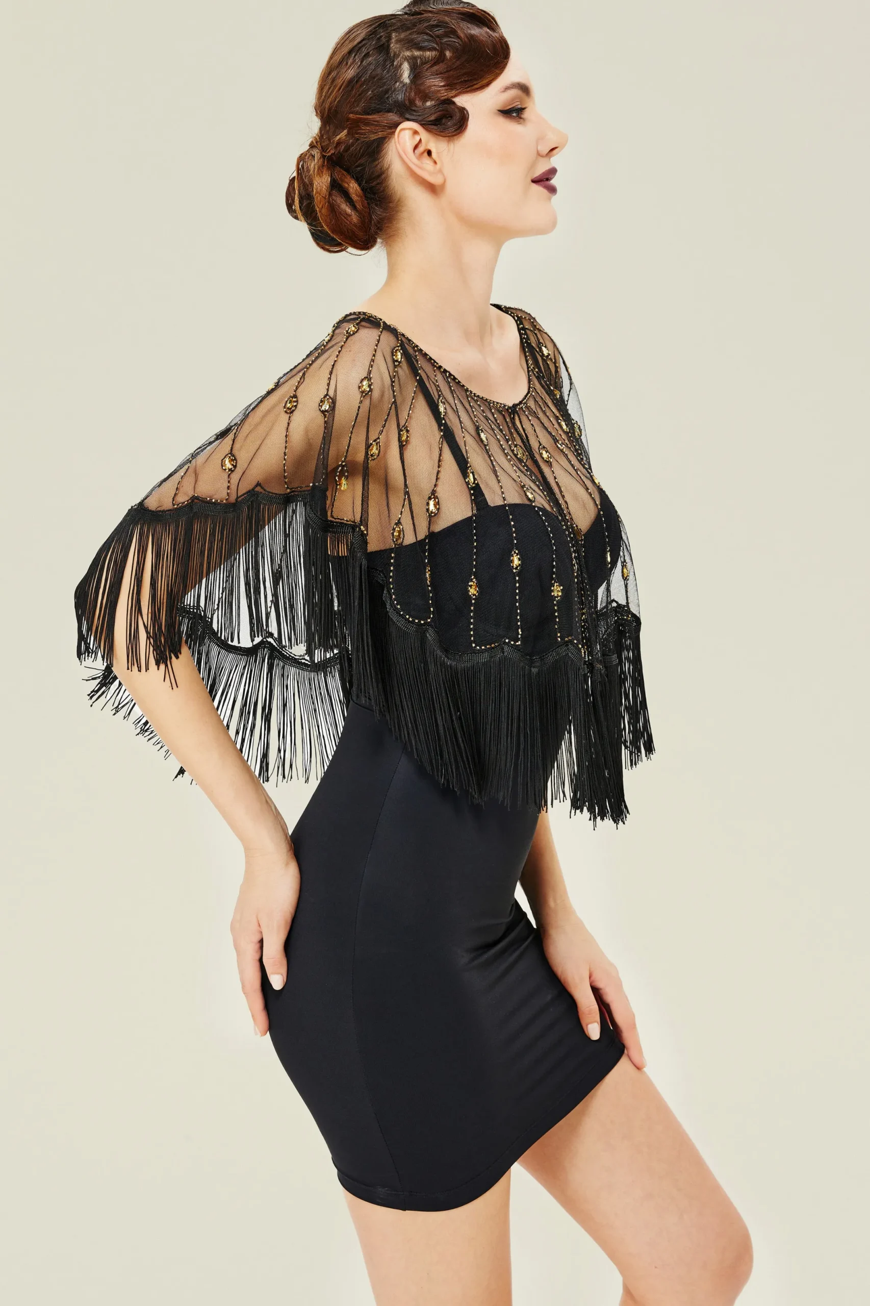 BABEYOND Shawls & Scarves | Vintage<Elegant Crystal Beaded Fringe Shawl
