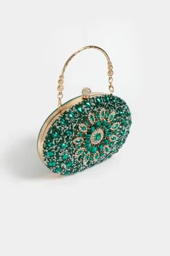 BABEYOND Handbags | Flapper<Elegant Emerald Jeweled Oval Clutch