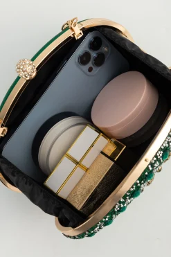 BABEYOND Handbags | Flapper<Elegant Emerald Jeweled Oval Clutch
