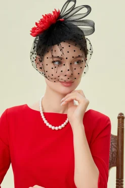 BABEYOND Fascinators<Elegant Floral Feather Pillbox Veil Fascinator