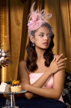 BABEYOND Fascinators<Elegant Floral Feather Pillbox Veil Fascinator