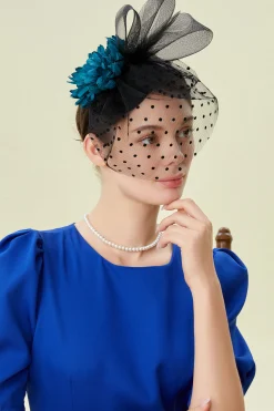 BABEYOND Fascinators<Elegant Floral Feather Pillbox Veil Fascinator