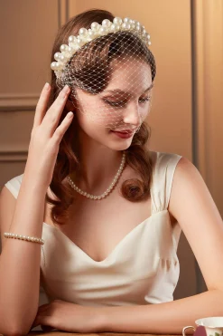 BABEYOND Fascinators<Elegant Pearl Mesh Veil Fascinator