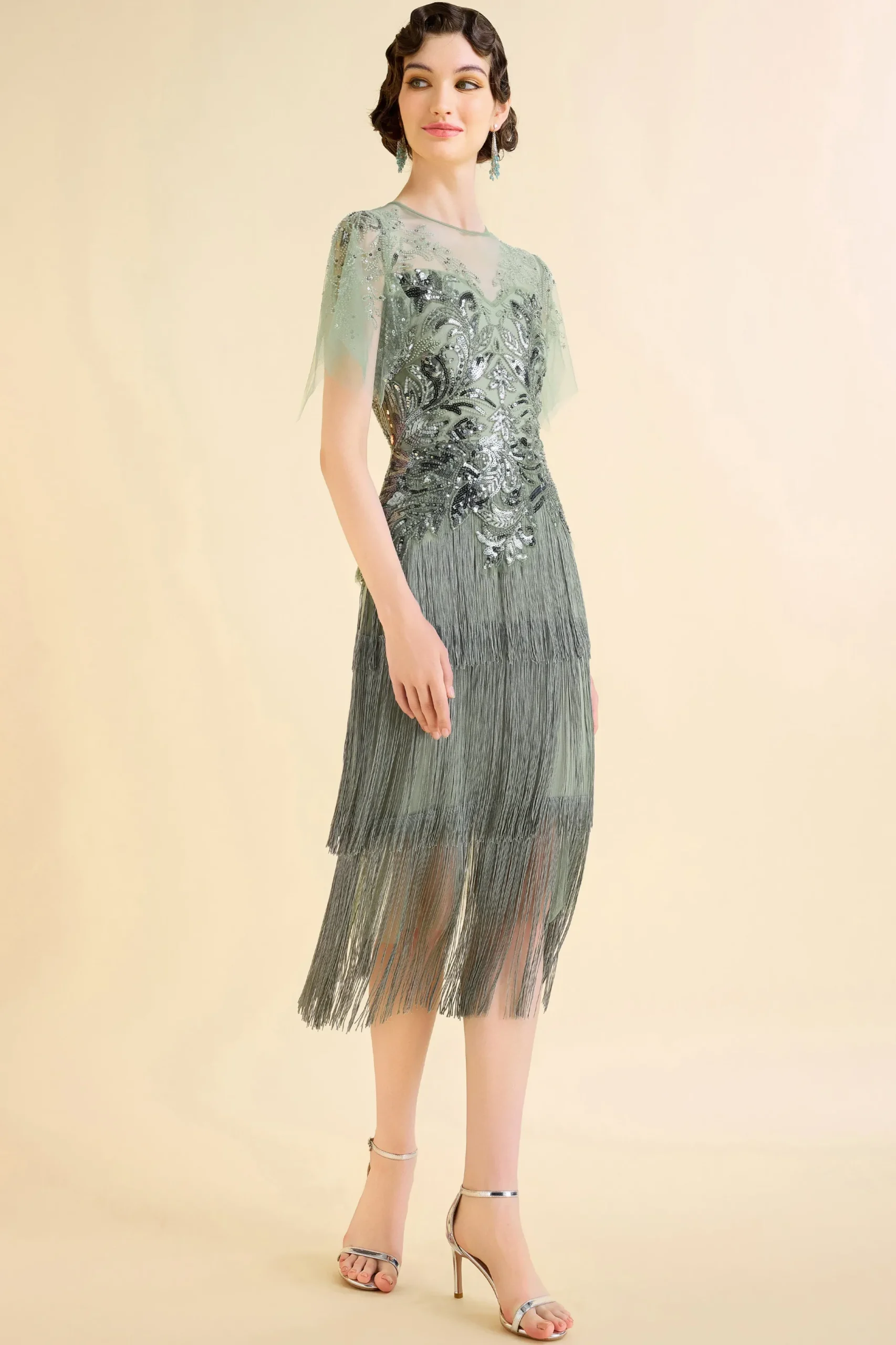 BABEYOND Flapper Dresses | Wedding Dresses<Exquisite Floral Fringe Flapper Dress