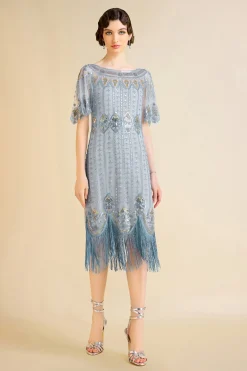 BABEYOND Flapper Dresses | Wedding Dresses<Floral Contrast Beaded Fringe Flapper Dress