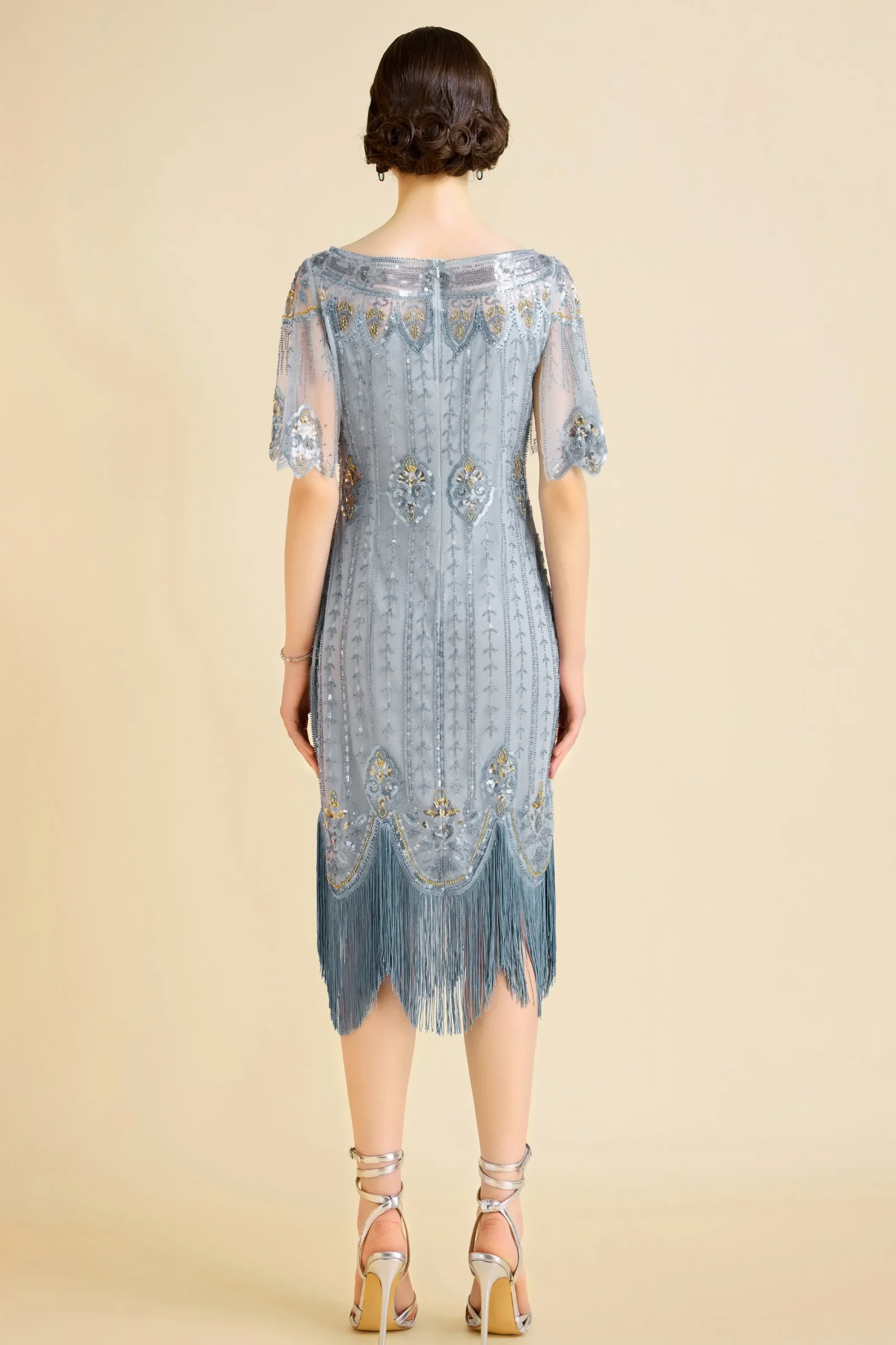 BABEYOND Flapper Dresses | Wedding Dresses<Floral Contrast Beaded Fringe Flapper Dress