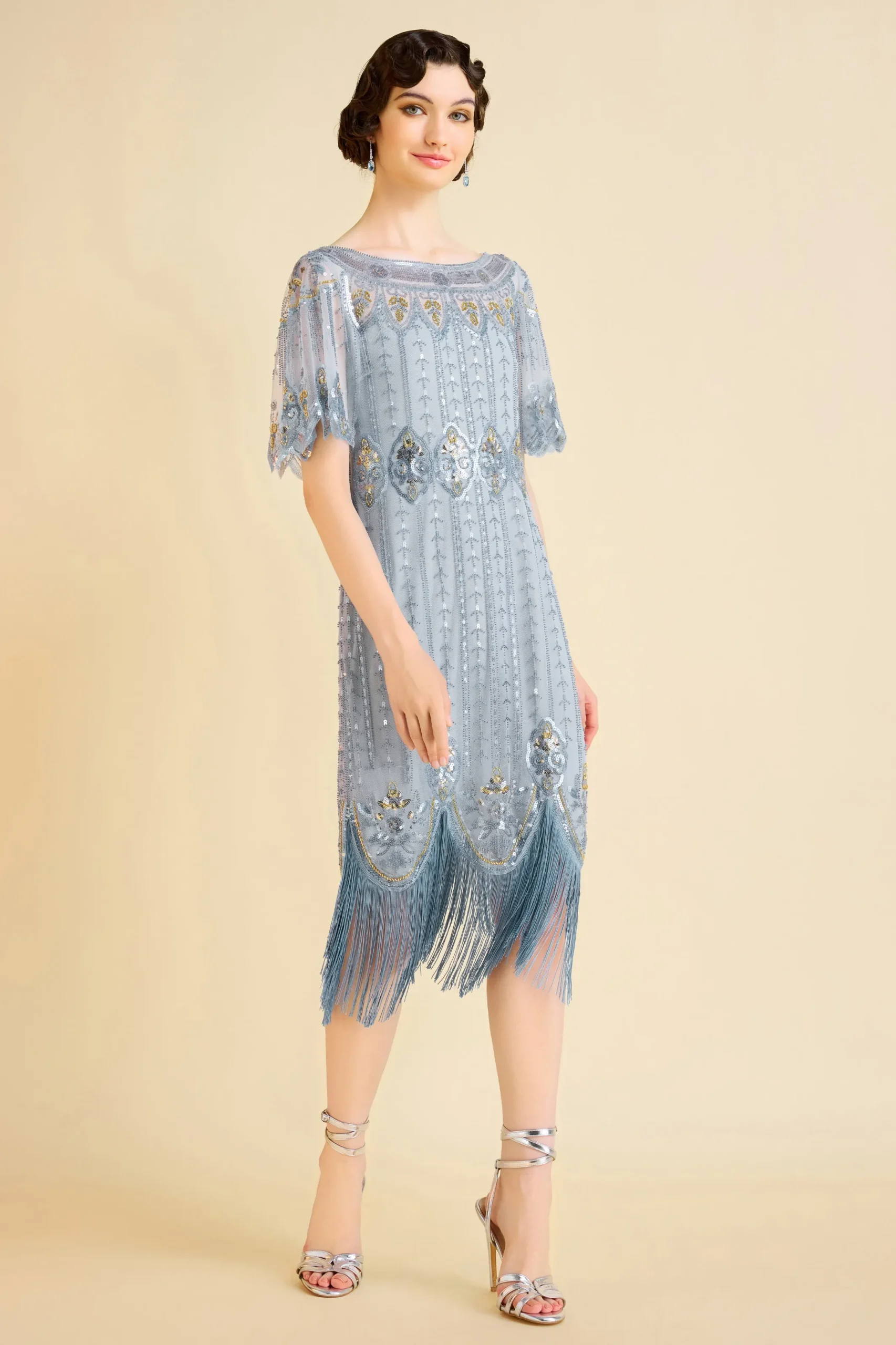 BABEYOND Flapper Dresses | Wedding Dresses<Floral Contrast Beaded Fringe Flapper Dress