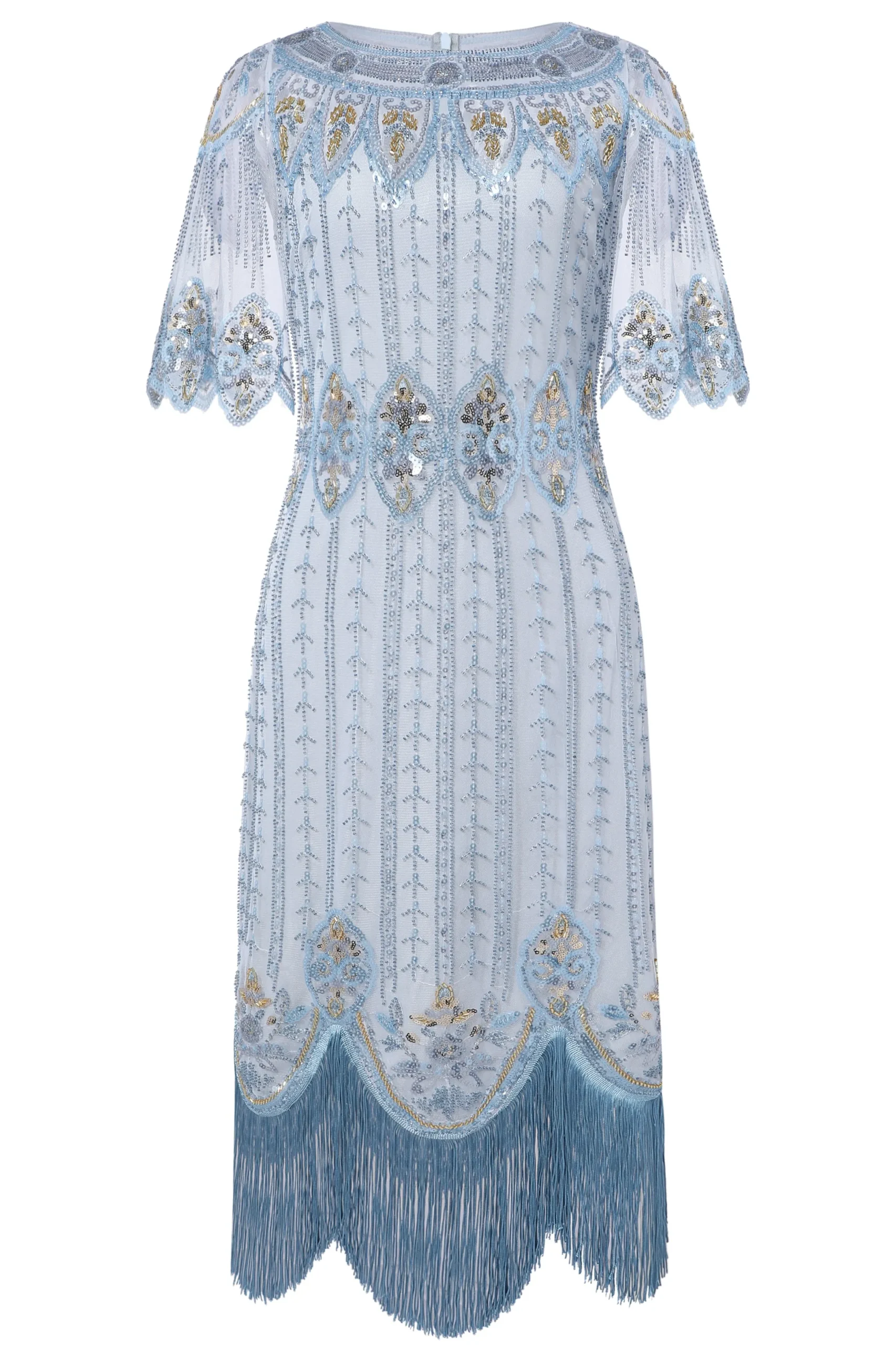 BABEYOND Flapper Dresses | Wedding Dresses<Floral Contrast Beaded Fringe Flapper Dress