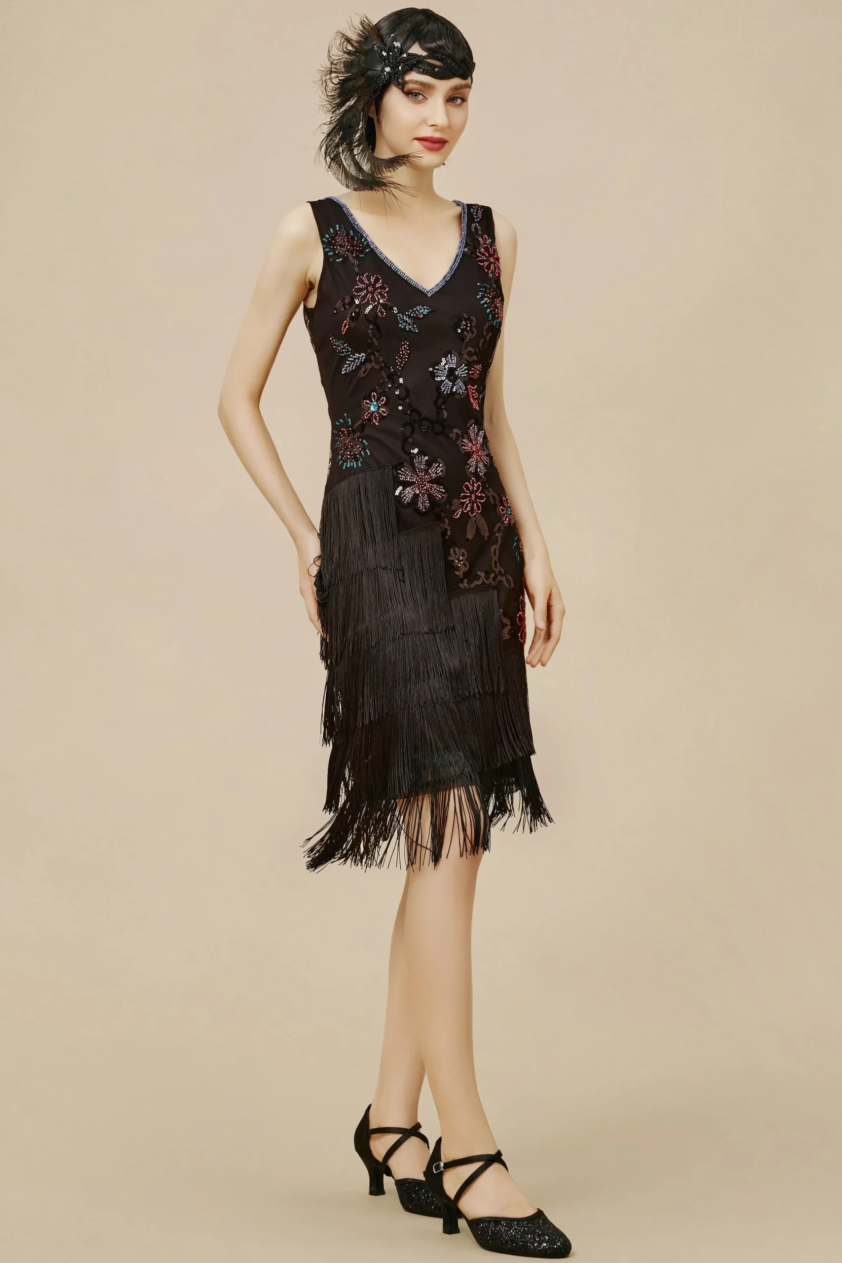 BABEYOND Flapper Dresses | Fringe<Flowery Tassel Sequins Flapper Dress