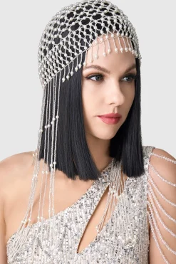 BABEYOND Rhinestone | Rhinestone<Fully Beaded Pearl Flapper Tassel Cap