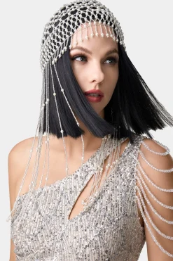BABEYOND Rhinestone | Rhinestone<Fully Beaded Pearl Flapper Tassel Cap