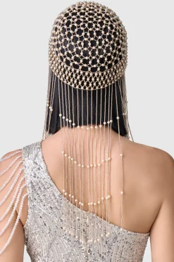 BABEYOND Rhinestone | Rhinestone<Fully Beaded Pearl Flapper Tassel Cap
