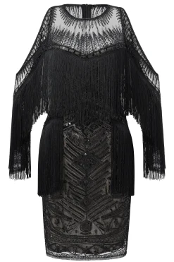 BABEYOND Flapper Dresses | Fringe<Glamorous Off-Shoulder Beaded Fringe Flapper Dress