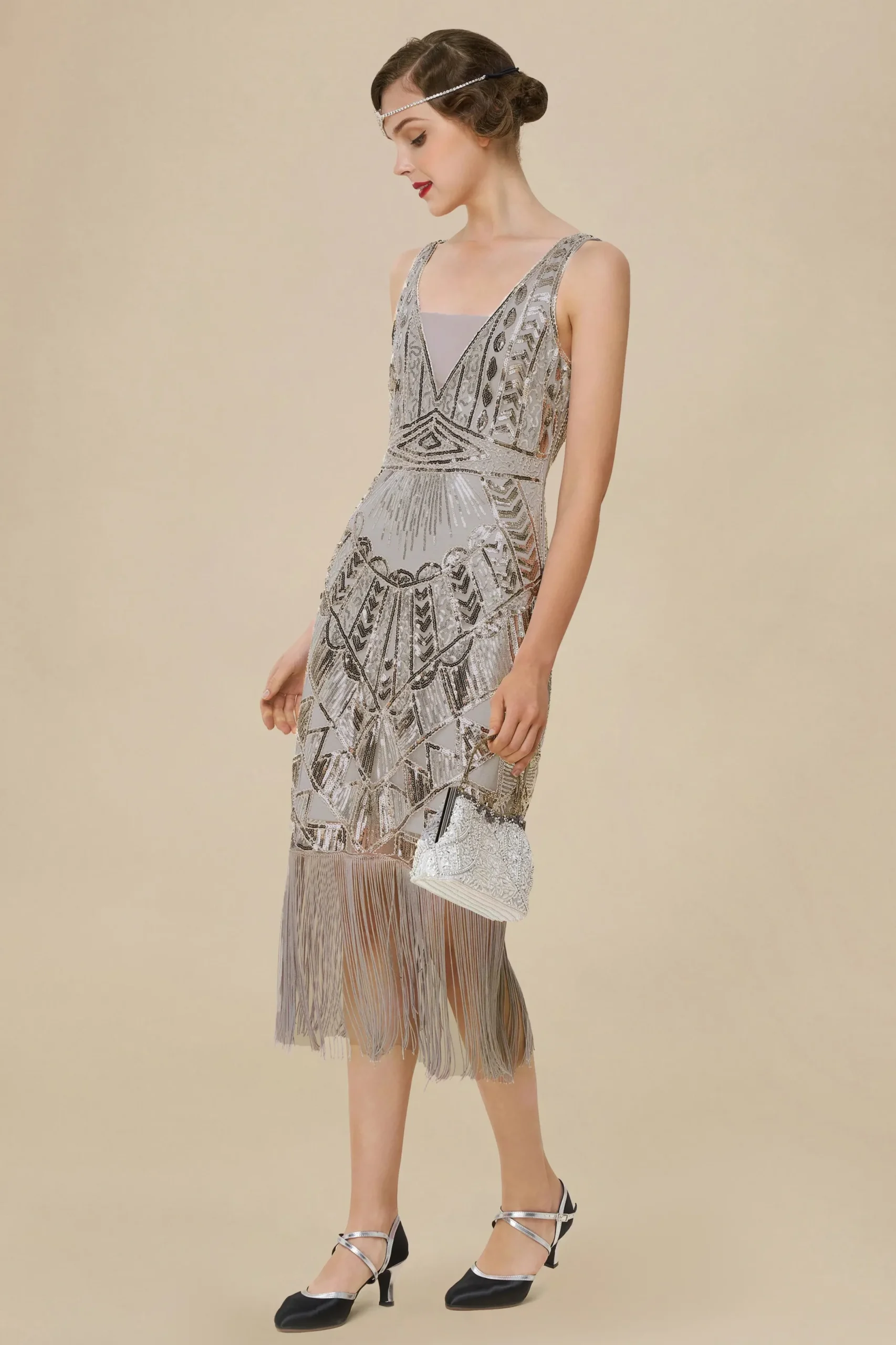 BABEYOND Fringe | Sequin<Glitter Sequin V-Neck Art Deco Slip Dress