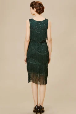 BABEYOND Flapper Dresses | Fringe<Glitter Tiered Fringe Bias Hem Dress