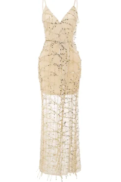 BABEYOND Evening Dresses | Sequin<High Slit Glittering Sequin Strappy Dress