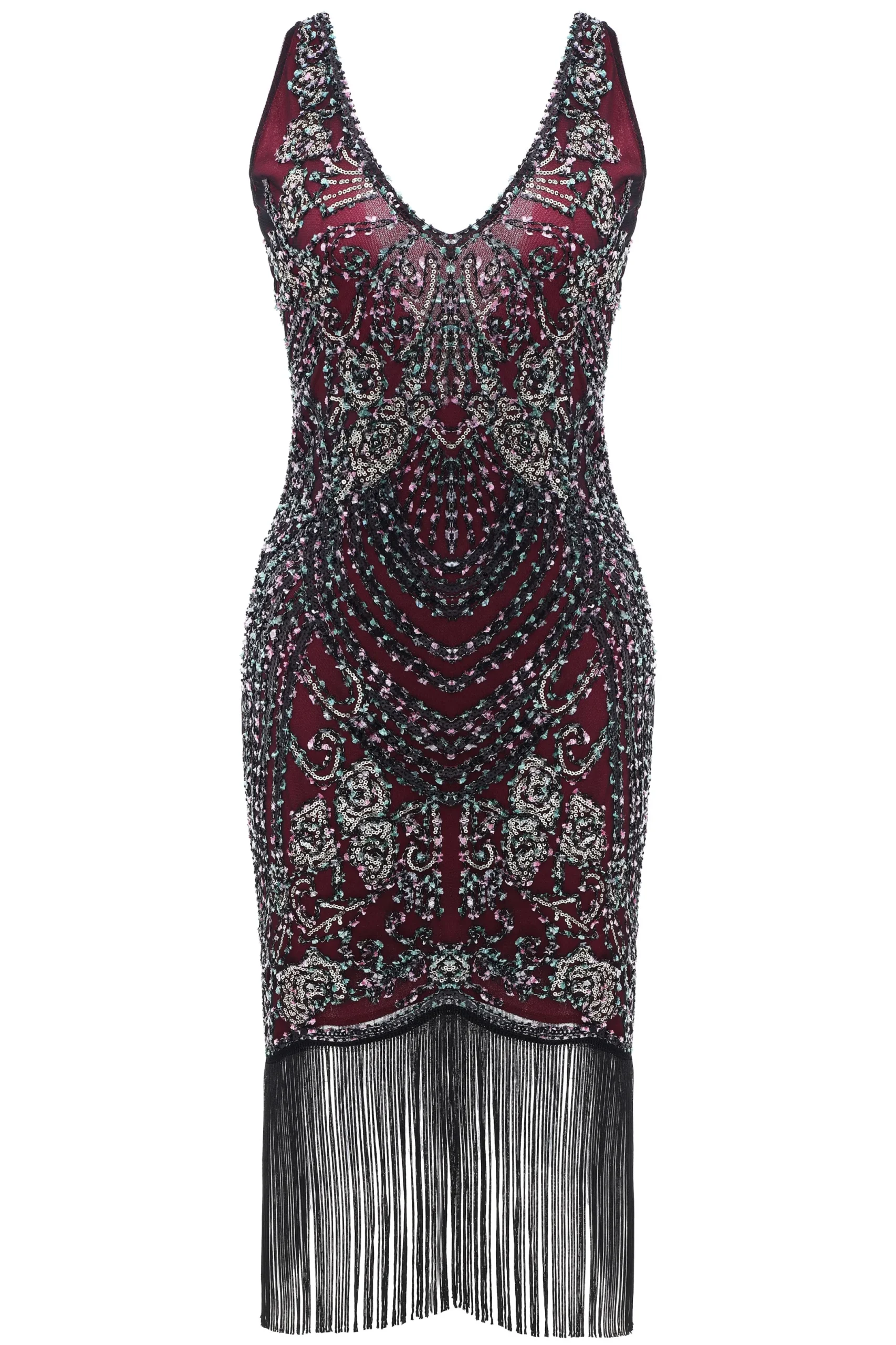 BABEYOND Flapper Dresses | Fringe<Iridescent Beaded V-Neck Prom Dress