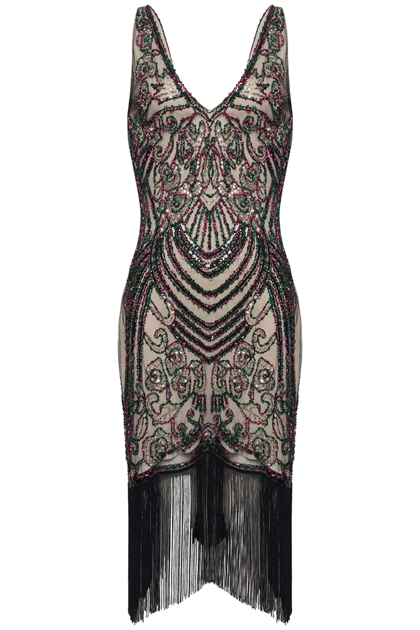 BABEYOND Flapper Dresses | Fringe<Iridescent Beaded V-Neck Prom Dress