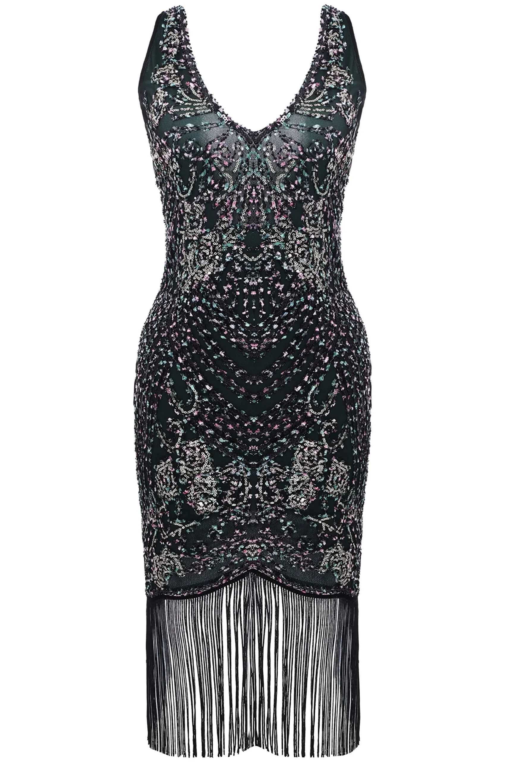 BABEYOND Flapper Dresses | Fringe<Iridescent Beaded V-Neck Prom Dress