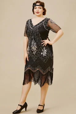 BABEYOND Flapper Dresses | Plus Size<Irregular Fringe Gatsby Plus Dress