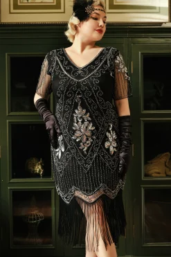 BABEYOND Flapper Dresses | Plus Size<Irregular Fringe Gatsby Plus Dress