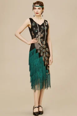 BABEYOND Flapper Dresses | Festivals<Irregular Tassel Hem Peacock Dress