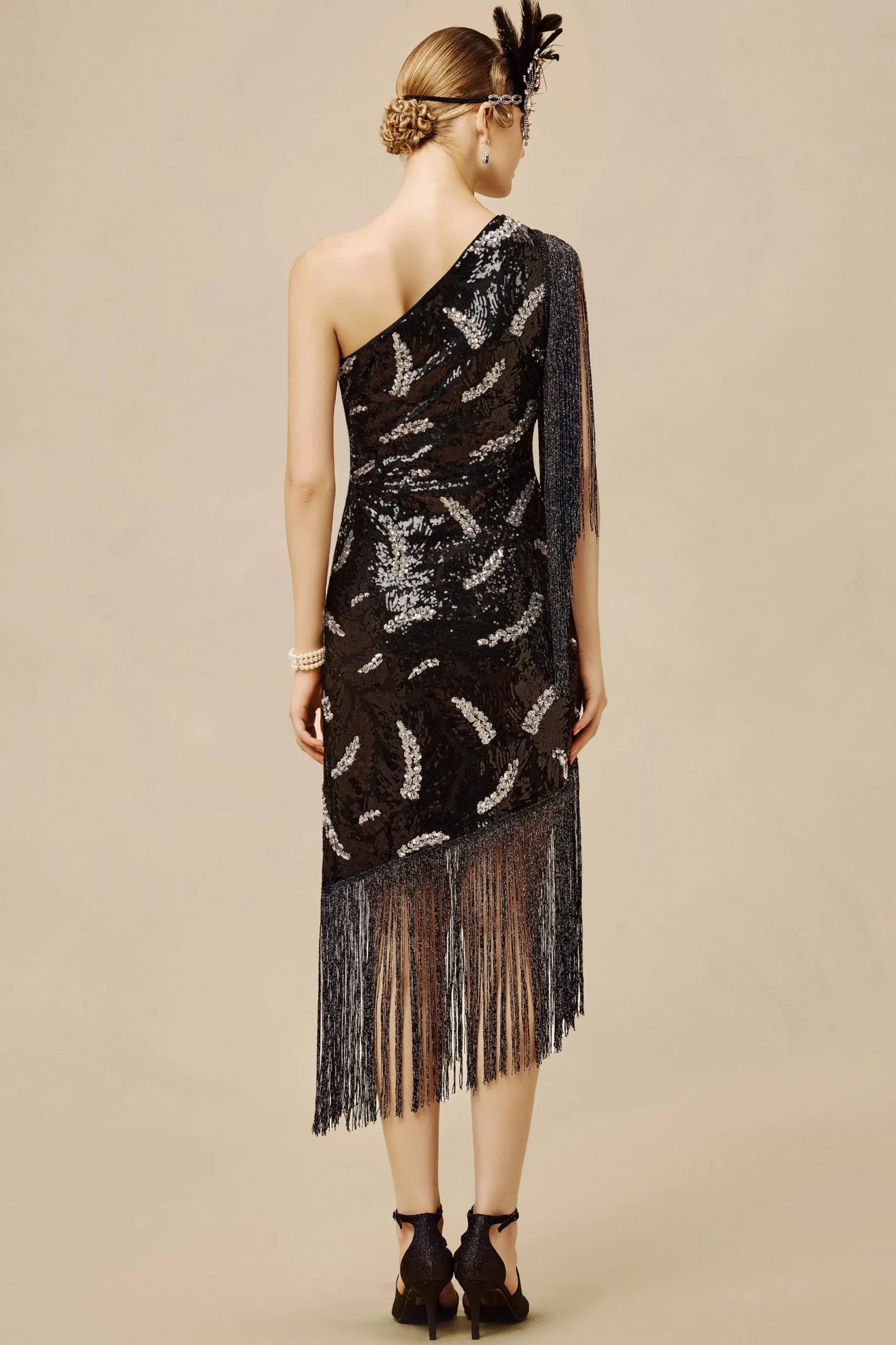 BABEYOND Fringe | Party<La Revue Nègre Feather Sequins Evening Gown