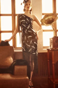 BABEYOND Fringe | Party<La Revue Nègre Feather Sequins Evening Gown