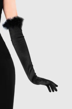 BABEYOND Gloves<21.6" Long Satin Feather Opera Gloves